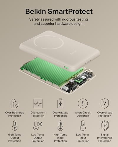 Belkin 5K 7.5W Ultra-Slim Portable Power Bank, Supports MagSafe Accessories - color: Sand