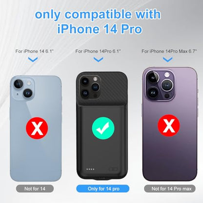 Battery Case for iPhone 14 Pro(6.1inch), Powerful 13800MAH Ultra-Slim Battery Charging Case