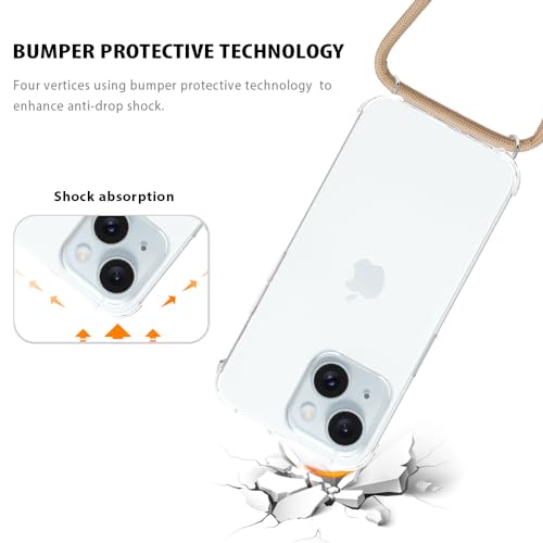 for iPhone 15 Plus Crossbody Case Clear Wearable Adjustiable Shoulder Neck Lanyard Strap Cover Women Girls Soft Slim Protective Hanging Phone Mobile Case for iPhone 15 Plus - Beige - size: for iPhone 15 Plus
