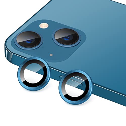 for iPhone 13 Mini/iPhone 13 Camera Lens Protector, Anti-Scratch 9H Tempered Glass Metal Camera Screen Protector Shockproof Cover Film Ring -2 Pcs Blue - color: Blue