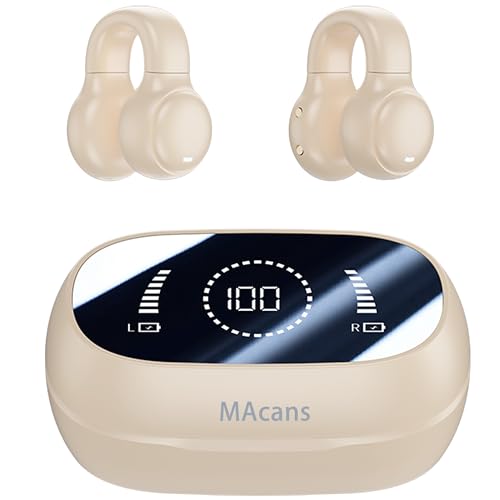Clip-On Earbuds,Open-Ear Wireless Bluetooth 5.4 Headphones,LED Power Display Earbuds for Women & Kids Ideal for Small Ears,Sports,Glasses (Yellow) - color: Yellow