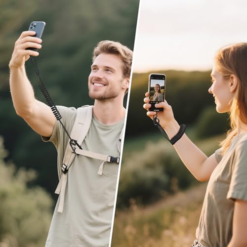 MoKo Anti-Theft Phone Tether Retractable Phone Lanyard with Carabiner Clip - color: Black