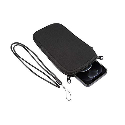 Zipper Neoprene Cell Phone Pouch Sleeve Carrying Case with Neck Lanyard for Samsung Galaxy S25 Ultra S24 Ultra A05 A06 A15 A14 A16 A26 A25 A55 A04, Moto G Pure G Stylus 2023, OnePlus 13 (Black-XL)