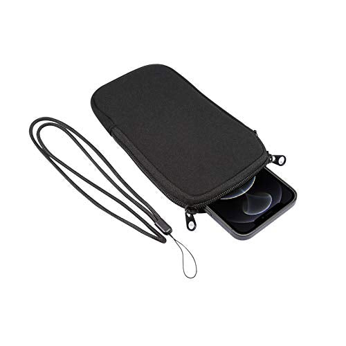 Zip Neoprene Cell Phone Sleeve Case Wallet Pouch for iPhone 17 Pro Max 16 Plus 15 Plus iPhone 14 13 12 Pro Max Moto G 2025 G Power 2026 G Play G Stylus 5G 2024 Google Pixel 10 Pro XL BLU G35 (Black) - color: Black