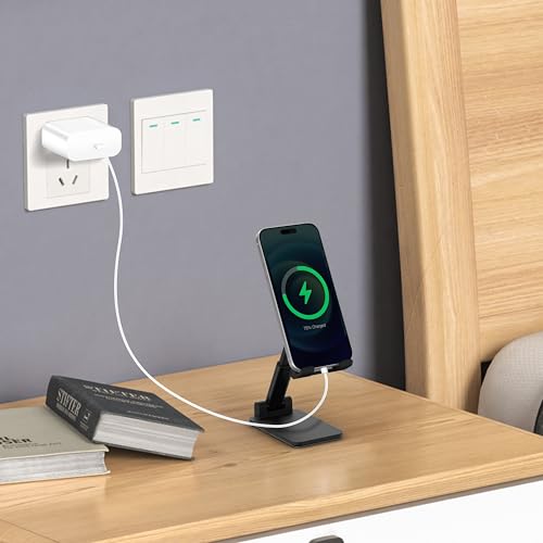 Cell Phone Stand, Adjustable Angle and Height Cell Phone Holder for Desk, Foldable and Portable, Anti-Slip Silicone Pad, Compatible with All Mobile Phones and 4-8 Inch Devices, Black - color: Black
