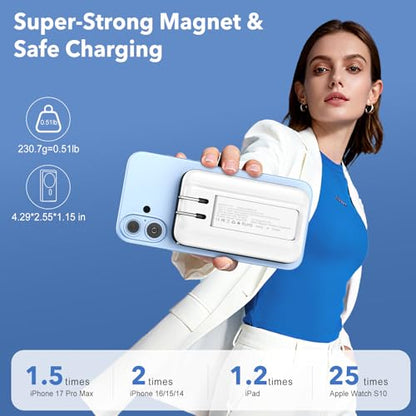 Magnetic Portable Charger 10000mAh for iPhone with Built-in Cables and Wall Plug,Wireless Power Bank with iWatch Charger,LCD Display 22.5W Fast Charging Battery Pack for iPhone 16/15/14/13/12 (White) - color: White