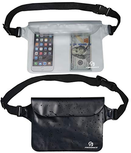 Freegrace Waterproof Pouches with Waist Strap / Pouch Case Bundle Set- Keep Your Phone & Valuables Dry and Safe - Waterproof Dry Bags for Boating Swimming Snorkeling Kayaking Beach Water Parks Pool - color: Black & White