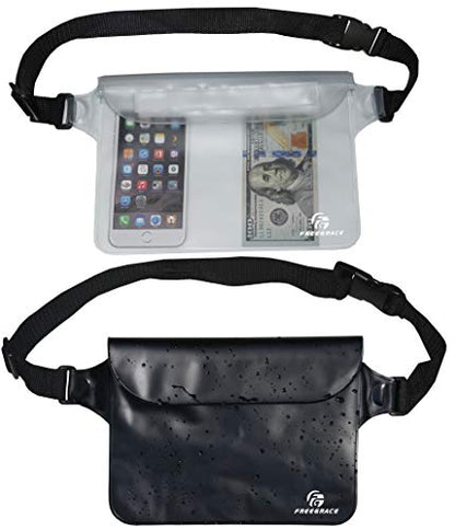 Freegrace Waterproof Pouches with Waist Strap / Pouch Case Bundle Set- Keep Your Phone & Valuables Dry and Safe - Waterproof Dry Bags for Boating Swimming Snorkeling Kayaking Beach Water Parks Pool - color: Black & White