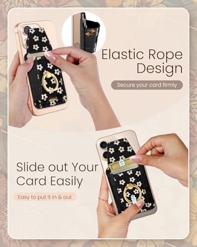 Shorogyt Compatible with Magsafe Wallet with Grip, Black Floral - color: Black Floral