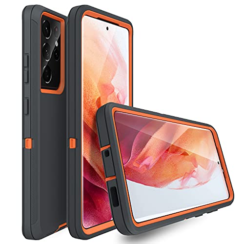 MXX Case Compatible with Galaxy S21 Ultra Case, 3-Layer Super Full Heavy Duty Body Bumper Cover/Shock Protection/Dust Proof, Designed for Samsung Galaxy S21 Ultra 5G 6.8 Inch 2021 (Orange/Gray) - color: Orange/Gray