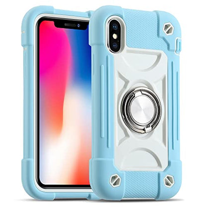 MARKILL Compatible with iPhone X/iPhone Xs Case 5.8 Inch with Ring Stand, Heavy-Duty Military Grade Shockproof Phone Cover for iPhone X/XS. - color: Ice Blue, size: iPhone X/iPhone XS 5.8"