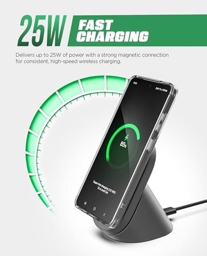 Qi2.2 Certified Magnetic Charging Stand for Samsung [25W] Compatible with MagSafe, Super-Fast Wireless Desktop Phone Charger for S26 Ultra S25 Plus Adapter Included [Active-Cooling Technology]