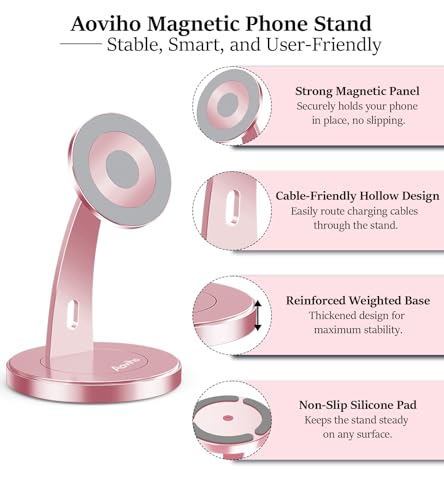 Aoviho Magnetic Phone Stand for Desk, 360° Rotating Phone Holder,Rose Gold - color: Rose Gold