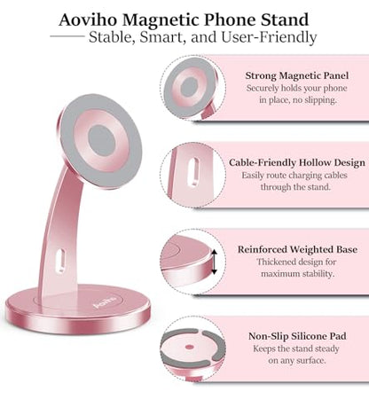 Aoviho Magnetic Phone Stand for Desk, 360° Rotating Phone Holder,Rose Gold - color: Rose Gold