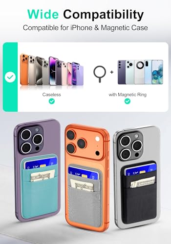 Senose Compatible for Magsafe Wallet, 6 Cards Holder, Slim Stretchy Magnetic Phone Wallet for Back of Phone Compatible for iPhone 17/16/15/14/13/12 Pro Max Plus Air Series, Black - color: Black