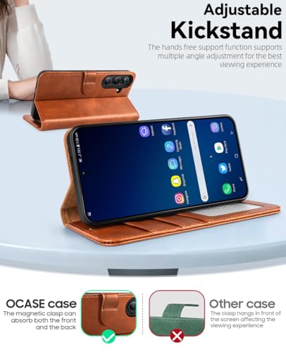 OCASE Compatible with Galaxy S25 Wallet Case, PU Leather Flip Folio Case with Card Holders RFID Blocking Kickstand [Shockproof TPU Inner Shell] Protective Phone Cover 6.2 Inch 2025, Brown - color: Brown, size: Samsung Galaxy S25