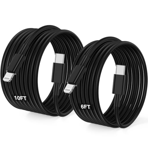 USB C to Lightning Cable [Apple MFi Certified] - 2Pack 6/10FT - Black - color: Black, size: 6ft+10ft