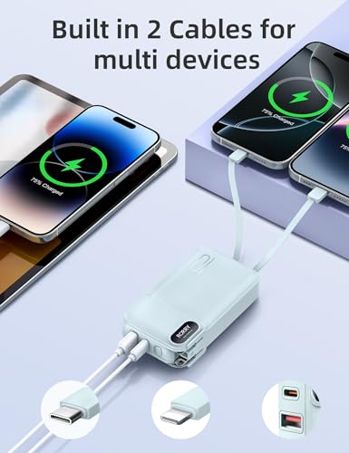 RORRY Portable Charger 3 in 1 with Wall Plug 10000mAh Power Bank for iPhone - color: Blue