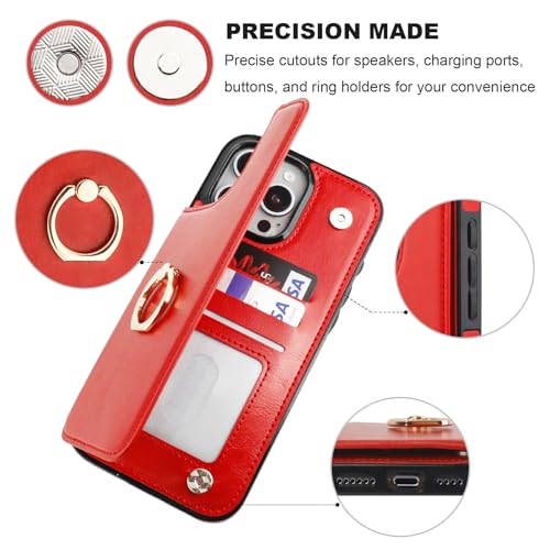 ONETOP for iPhone 16 Pro Max Wallet Case with Credit Card Holder,Red - color: Red