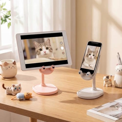 Kathfly 2 Pack Cute Phone Stand for Desk, Pink and White, Cat - color: Pink and White, style: Cat