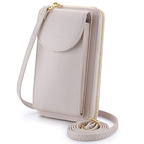 S-ZONE Small Crossbody Bags for Women Phone Purse RFID Blocking Wallet | Card Slots, Vegan Leather, Anti-theft, Multi Pockets, Detachable Adjustable Strap, Travel Eveyday Outing - color: Beige