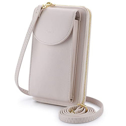 S-ZONE Small Crossbody Bags for Women Phone Purse RFID Blocking Wallet | Card Slots, Vegan Leather, Anti-theft, Multi Pockets, Detachable Adjustable Strap, Travel Eveyday Outing - color: Beige