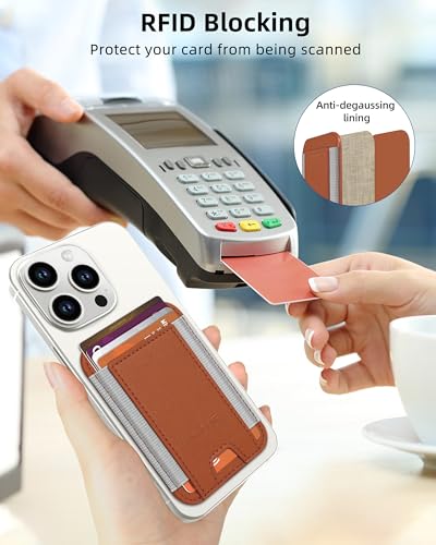 HiWe for MagSafe Wallet, 7 Cards Holder for Phone Case, RFID Blocking - color: Brown Wallet - Grey Band