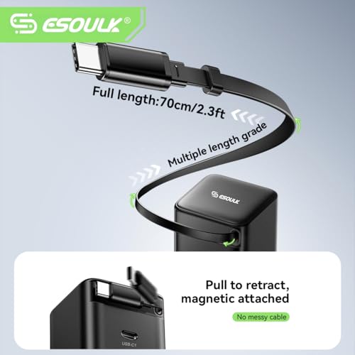 65W GaN Retractable USB-C Charger Wall Charger