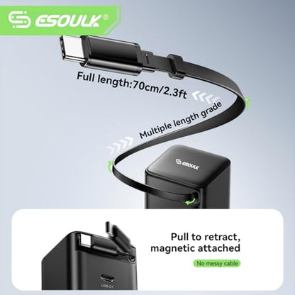 65W GaN Retractable USB-C Charger Wall Charger
