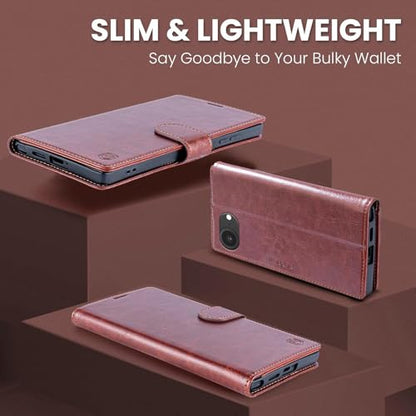 FLIPALM Wallet Case for iPhone 16e, Brown | Card Holder, RFID Blocking, PU Leather Folio Flip, Kickstand, Protective Shockproof Cover - color: Brown