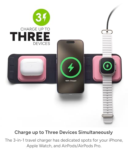 Mophie 3-in-1 Travel Charger with MagSafe - Portable Wireless Charging Hub - color: Cherry Blossom Pink, style: Gen 2