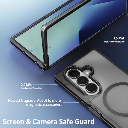 One Piece Design Magnetic Case for Galaxy Z Fold 7, Matte Frosted Black | Fit for MagSafe, Ultra Slim Fit, Anti Fingerprints, Shockproof Translucent Back Integrated Bumper Wireless Charging Cover - color: Black for Z Fold 7