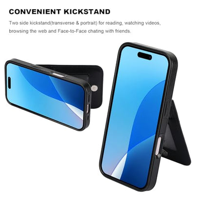 KIHUWEY for iPhone 16 Pro Wallet Case Card Holder for MagSafe, Black | Wireless Charging, RFID, Flip PU Leather, Magnetic Clasp, Kickstand, Heavy Duty Protective Cover - color: Magsafe for Black