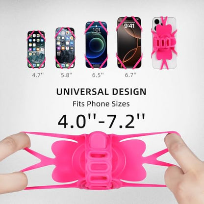 Bike Phone Mount for Handlebar – Scratch-Free Silicone Holder with Anti-Slip Grip, Universal Cycling Phone Stand Compatible with iPhone/Samsung (4.0"-7.2"),Horizontal & Vertical Installation