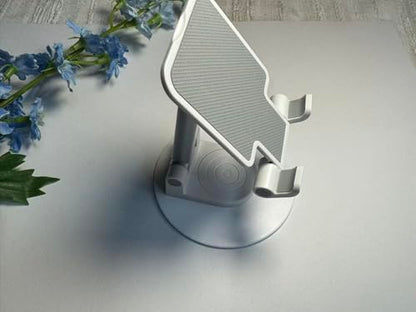 Cell Phone Stand, 360 Rotating Phone Stand, Fully Adjustable and Foldable Desktop Phone Stand. The Base of The Stand is Suitable for All Types of Mobile Phones. (White)
