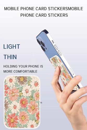 Phone Card Holder Leather, Dual Pocket Phone Wallet Adhesive Stick On, Cute Phone Case Credit Card Holder, Suitable for Most of Phones Retro Boho Flowers