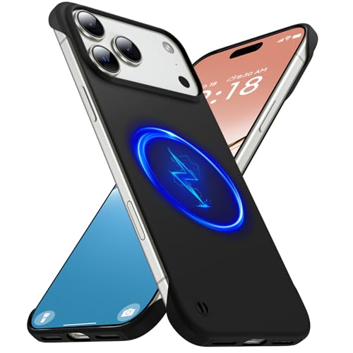 GRECAZO Magnetic Slim Frameless Case for iPhone 17 Pro Max, Black | Compatible with MagSafe, Soft-Touch Matte Hard PC Cover, Ultra Thin Lightweight Minimalist, Pull Ring Lanyard, 6.9-Inch - color: Black, size: iPhone 17 Pro Max