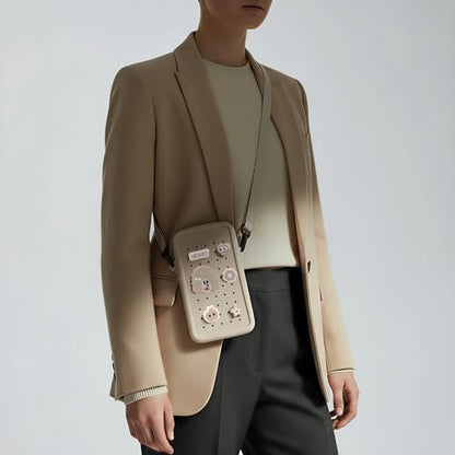 Silicone Crossbody Bag for Women, DIY Charm Compatible Perforated Hole Design, Compact Waterproof Lightweight Phone Purse with Adjustable Strap for Daily Use (Beige) - color: Beige