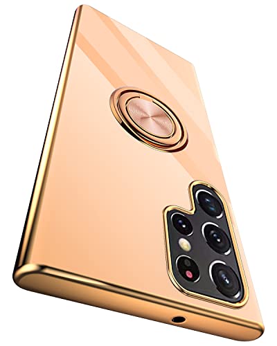 Compatible for Samsung Galaxy S22 Ultra Case with Ring Holder Kickstand [with Magnetic] Soft TPU Shockproof Electroplated Protective Phone Case for Galaxy S22 Ultra 5G Pink - color: Pink, size: Galaxy S22 Ultra