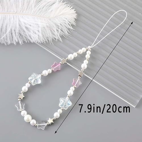 Beaded Phone Charm Lanyard Strap Girly Style Fixed Beads Pearl Lanyards - color: PH-hdcy-4