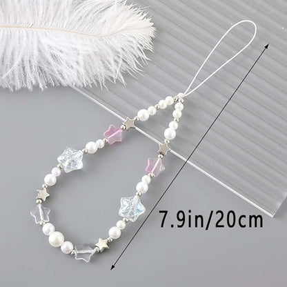 Beaded Phone Charm Lanyard Strap Girly Style Fixed Beads Pearl Lanyards - color: PH-hdcy-4