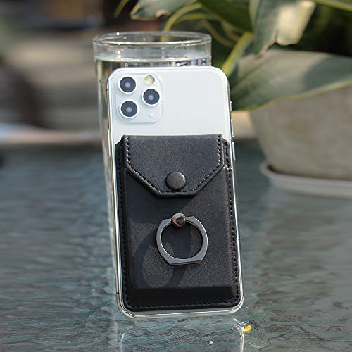 Self Adhesive Phone Card Wallet with Ring Stand Flip Cover, Black - color: Black