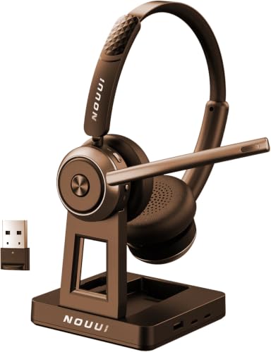 Wireless Headset with Mic for Work, Bluetooth Headset with Microphone(Noise Cancelling), Wireless Headphones with Mic, Mute Button & Charge Base for Work from Home/PC/Call Center/Computer/Zooms/Teams