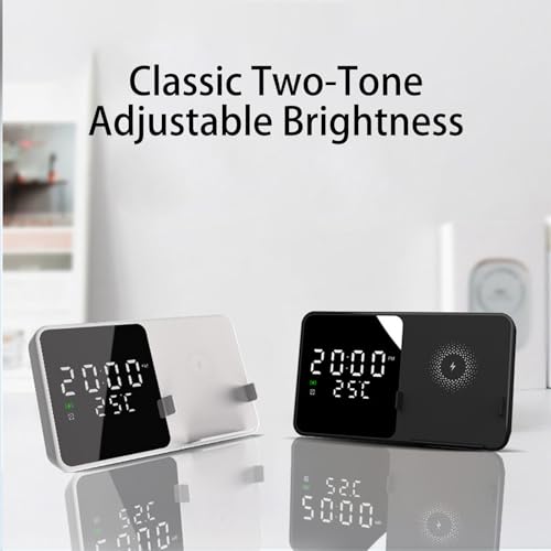 Multi-Function Wireless Charging Station with Digital Clock & Thermometer, 15W Fast Qi-Certified Charger, Alarm Clock, Fixed Stand Compatible with All Qi-Enabled Phones-W5 White - color: Multi Functional Alarm Clock W5 White