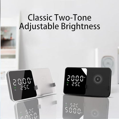 Multi-Function Wireless Charging Station with Digital Clock & Thermometer, 15W Fast Qi-Certified Charger, Alarm Clock, Fixed Stand Compatible with All Qi-Enabled Phones-W5 White - color: Multi Functional Alarm Clock W5 White
