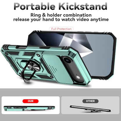 for iPhone Air Case, with Slide Camera Cover HD Screen Protector [Military Grade 16ft. Drop Tested] Ring Holder Kickstand Protective Phone Case for Apple iPhone Air 2025, Dark Green - color: Dark Green w/ Slide Camera 2nd gen. Military Grade