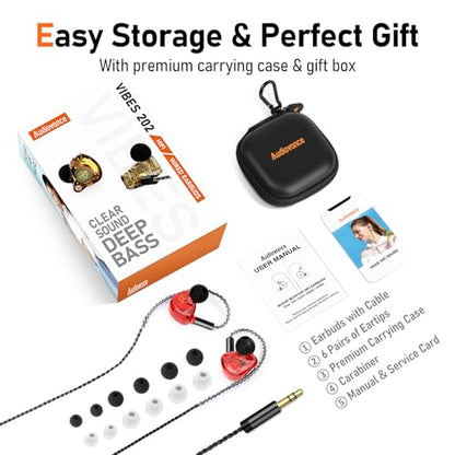 Audiovance Vibes 202 HiFi Wired Earbuds, IEM in-Ear Monitor Headphones - color: 3-Red
