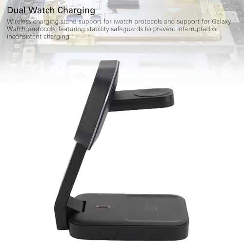 Zunate 15W Wireless Charging Station, 3 in 1 Stand for Phone Watch and Earbuds, Foldable Design with Adjustable Viewing Angles