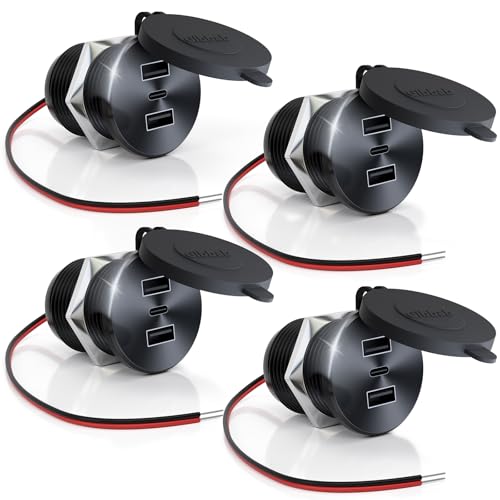 4PCS RV USB Outlet 72W Aluminum Alloy 12V/24V 3 Ports Recessed Mount - color: Deep Black, size: 4P