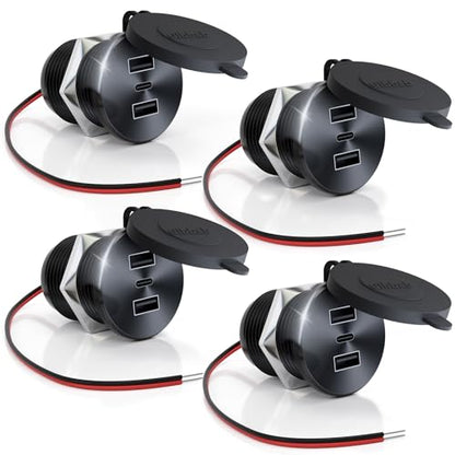 4PCS RV USB Outlet 72W Aluminum Alloy 12V/24V 3 Ports Recessed Mount - color: Deep Black, size: 4P